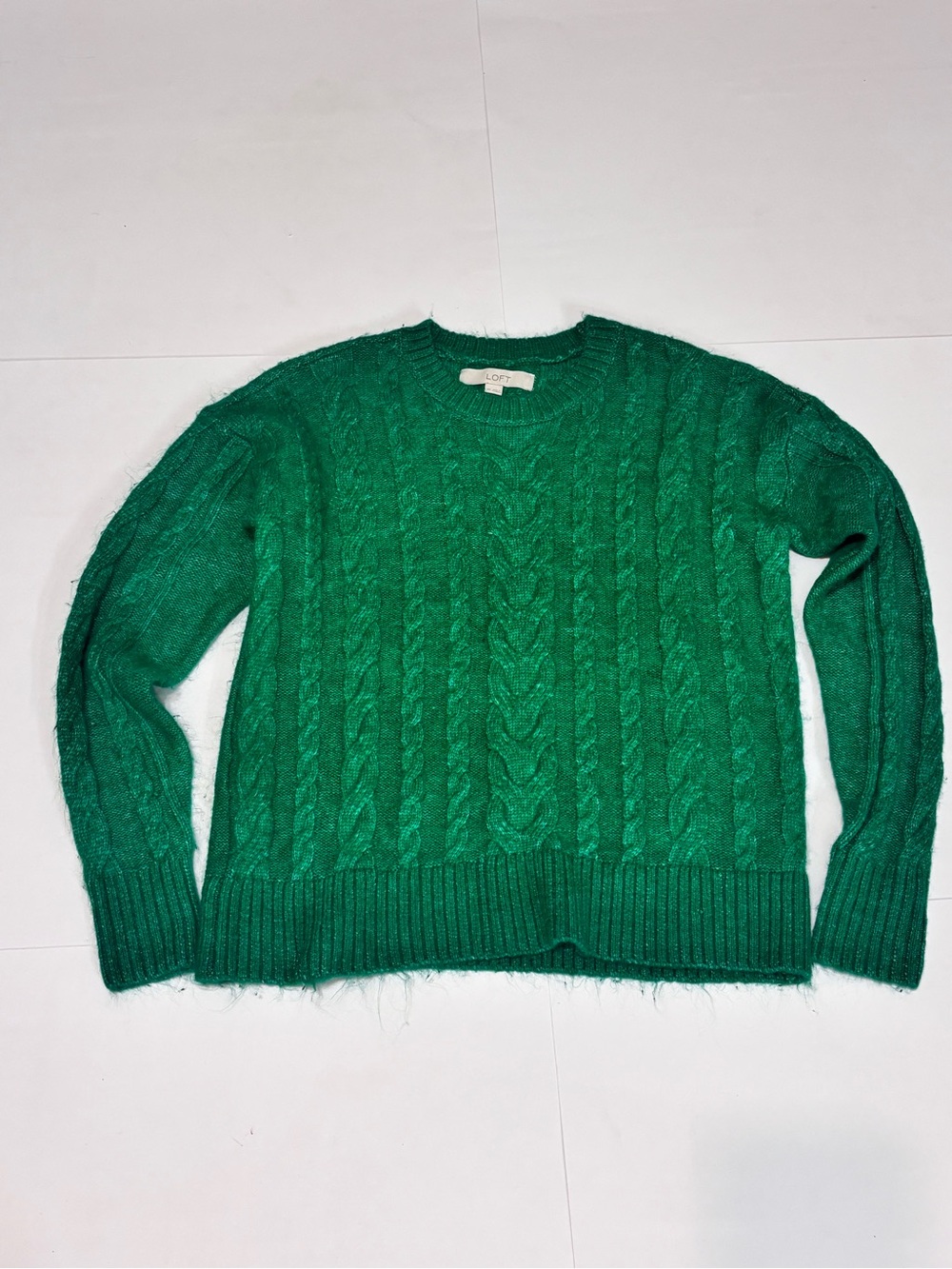 LOFT Emerald Green Cable Crewneck Sweater